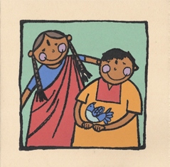 Jongen en meisje met vogel