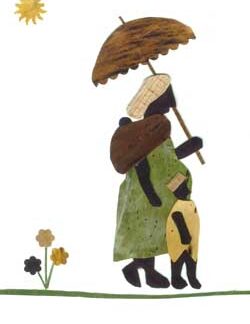 Moeder en kind onder de parasol