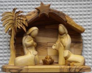 Kerststal met familie, ronde achterkant