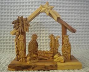 Kerststal met groep, eenvoudig (12 cm)