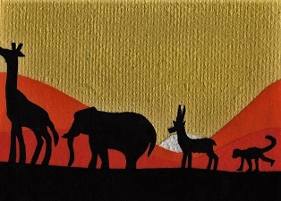 Dieren op stap bij opgaande zon